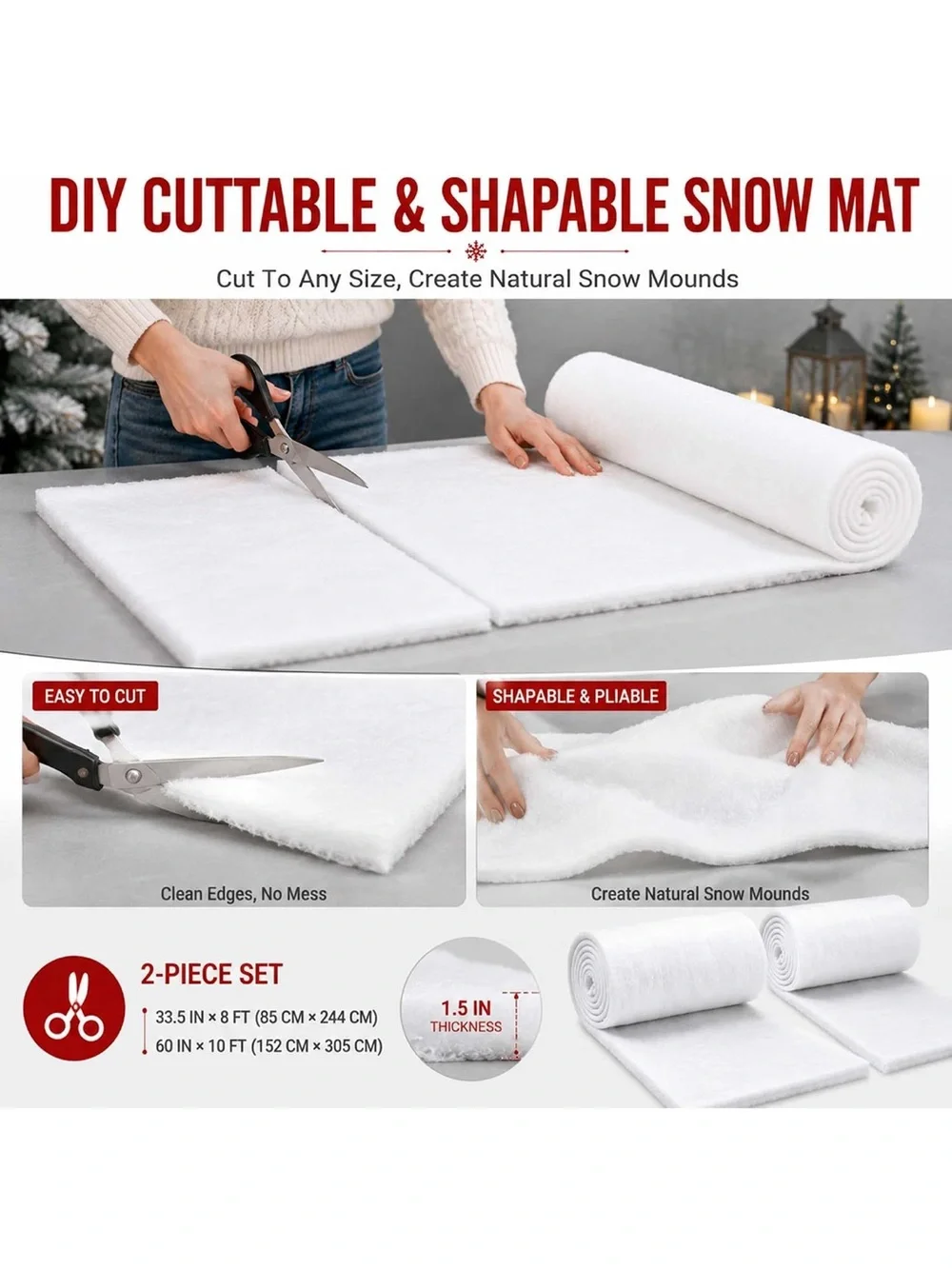 Christmas snow blanket 2 pack 96”x31.5” large fake snow mat